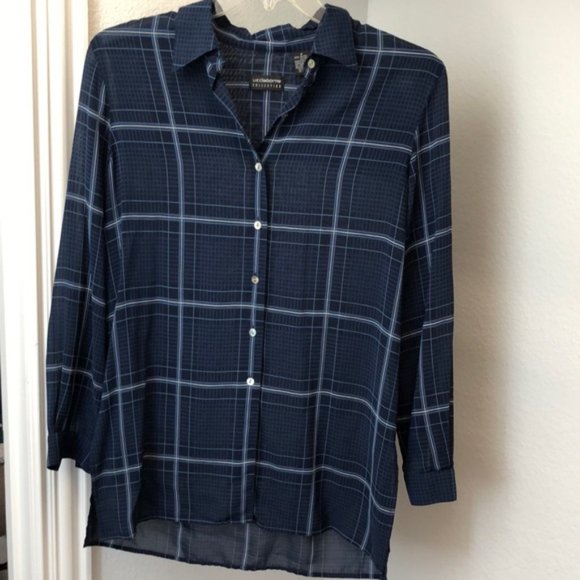Liz Claiborne translucent plaid button down blouse - Picture 1 of 4